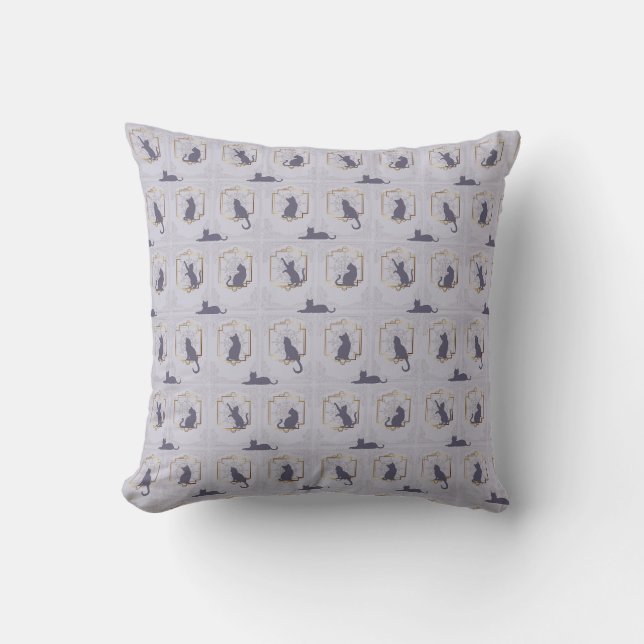 Almofada Gatos Elegantes Art Déco - Lavanda (Frente)
