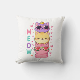 Almofada Gatos Empilhados de Óculos Meow Fofo Kawaii