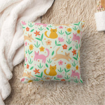 Gatos Felizes Retro com Flores Laranja Vermelho e