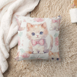 Almofada Gatos Fofos e Felpudos com Rosas Rosas