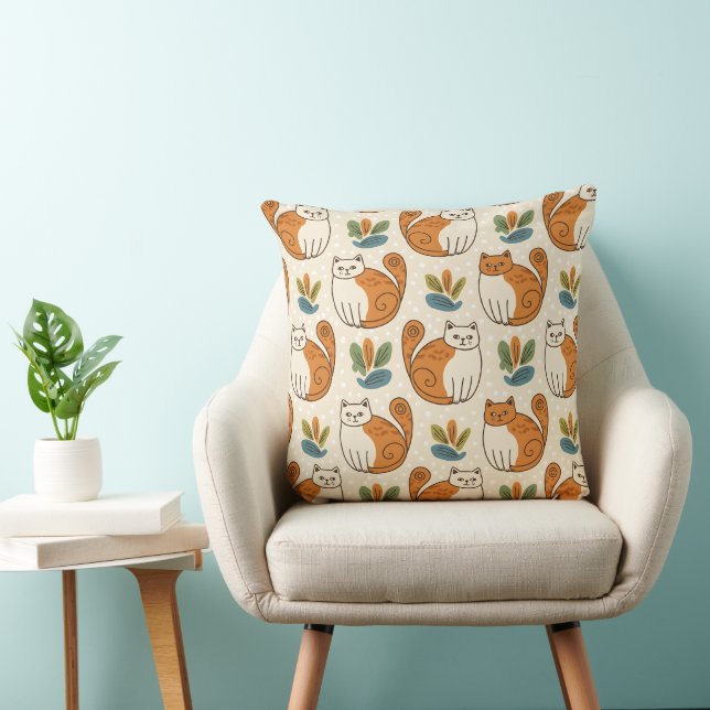 Almofada Gatos laranja e branco estilo de arte ingênuo (Cadeira)