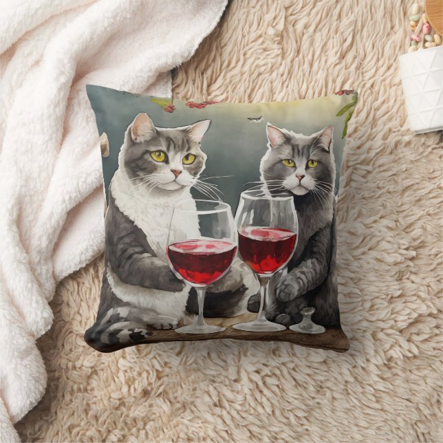 Almofada Gatos Legais Estão Bebendo Vinho Almofada! (Cobertor)
