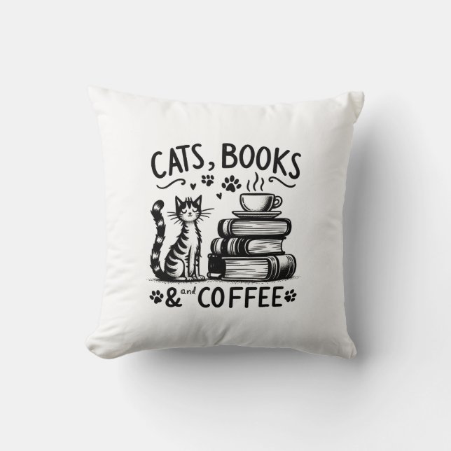 Almofada Gatos, Livros e Café (Frente)