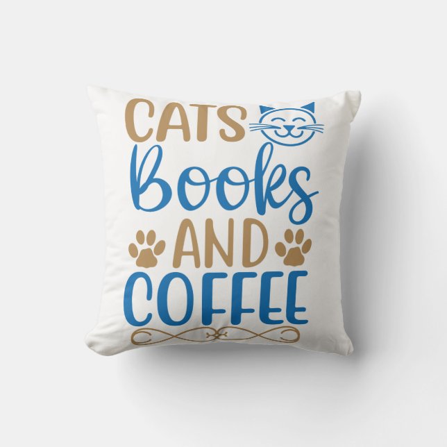 Almofada Gatos, Livros e Travesseiro decorativo de café (Frente)