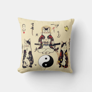 ALMOFADA GATOS SAMURAI NO CÉREBRO,ESQUELETO,TATUAGENS DE BO