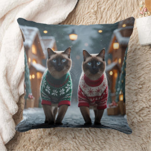 Almofada Gatos Siameses Natal Neve Feriado