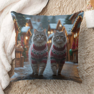 Almofada Gatos Siberianos Natal Neve Férias 