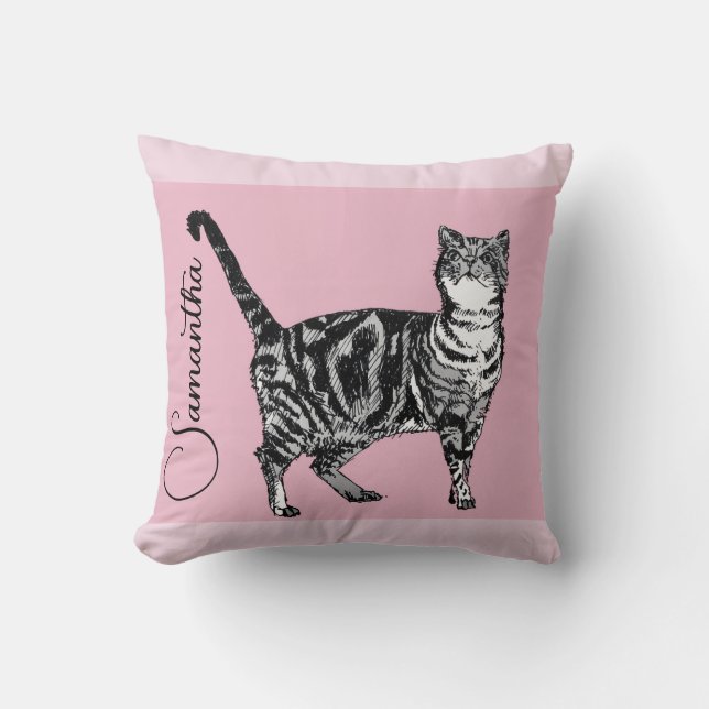 Almofada Gatos Tabby Rosa Nome Meninas Berçário (Frente)