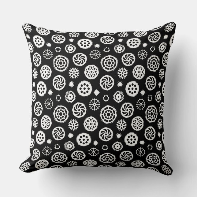 Almofada Gears Pattern 070819 - White on Black (Padrão de e (Frente)