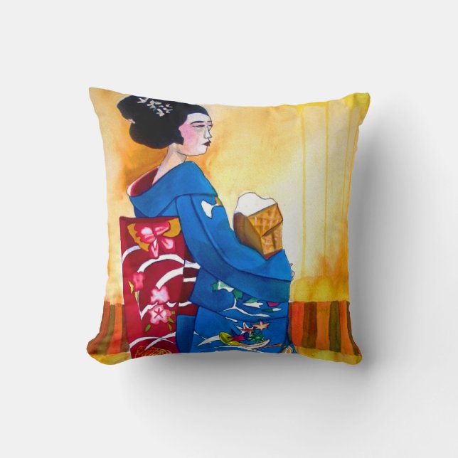 Almofada Geisha japonesa com quimono e obi decorados (Frente)