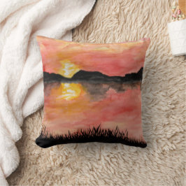 Almofada Gemalter Sonnenuntergang Aquarell/Tusche -  Badhan