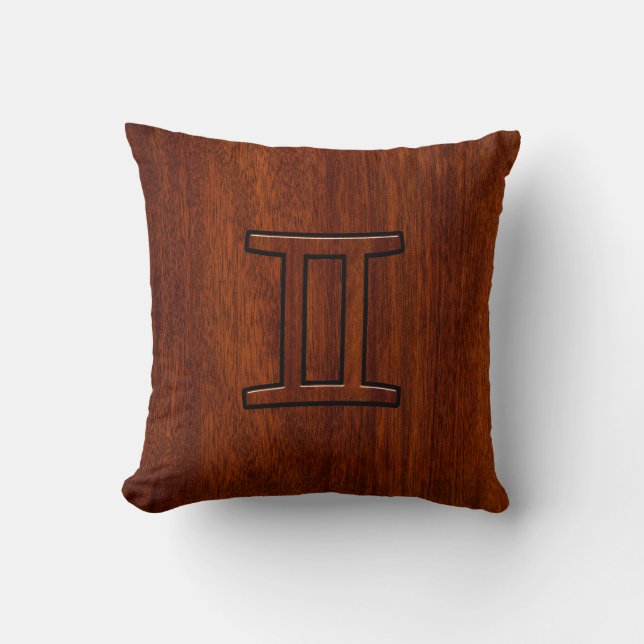 Almofada Gemini Zodiac - Sinal de Mahogany Wood Style (Frente)