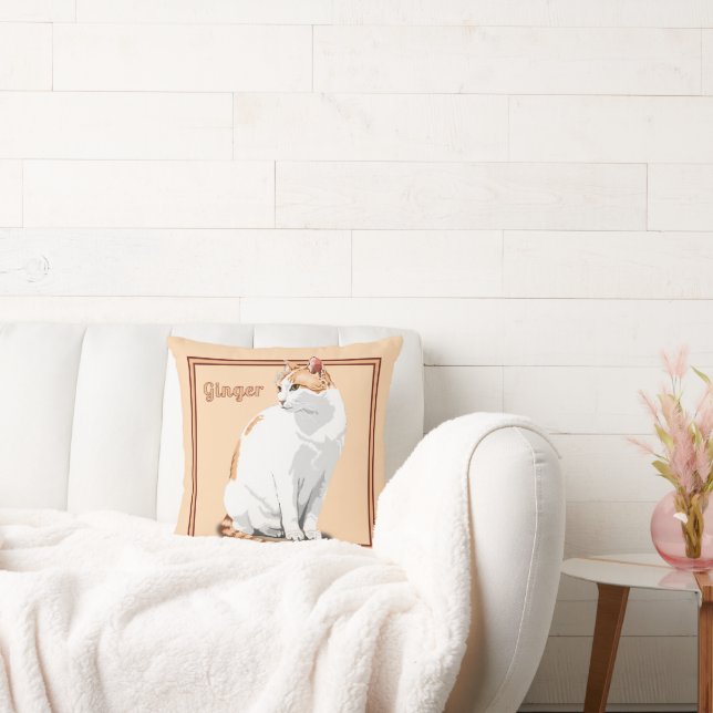 Almofada Gengibre Laranja e Gato Branco Personalizado (Sofá)