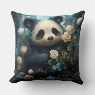 Almofada Gentil Urso Panda Entre Rosas Selvagens