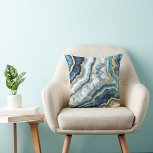 Almofada Geodo Elegante Branco Azul-Turquesa-Dourada