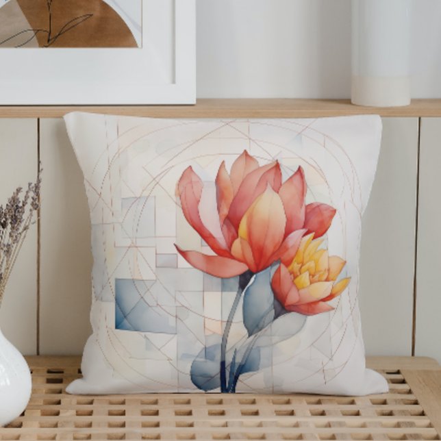 Almofada Geometria Floral em Aquarela (Criador carregado)