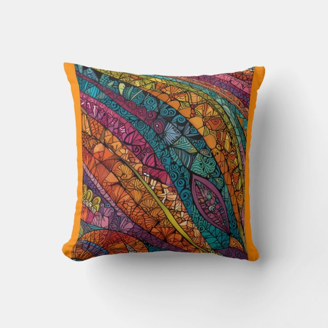 Almofada Geometria Negrito em Laranja, Roxo, Azul (Frente)
