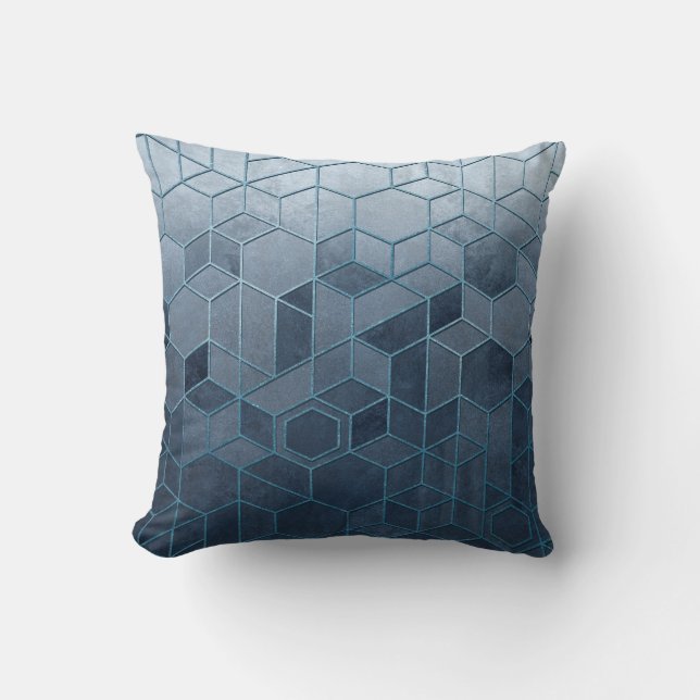Almofada Geometric abstraction of hexagons on a blue relief (Frente)