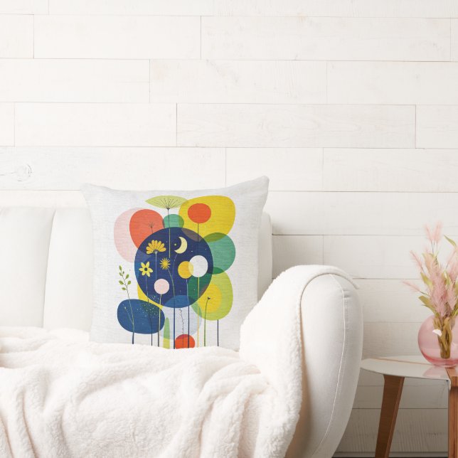 Almofada Geometric Botanical Moon Star Abstract Folk Art (Sofá)