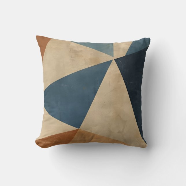 Almofada Geometric Pattern in Blues, Tans, and Rust (Frente)
