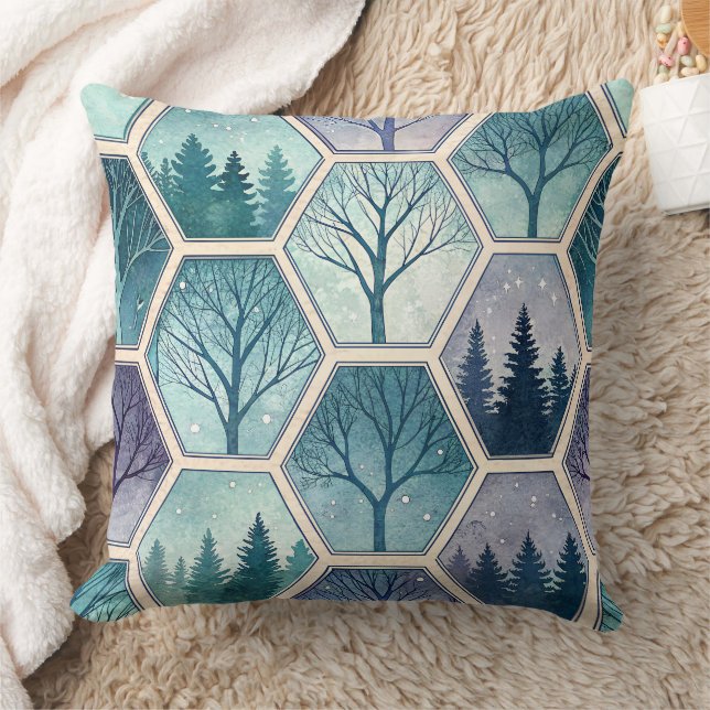 Almofada Geometric Winter Forest – Trees in Hexagon (Cobertor)