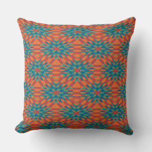 Almofada geométrica azul, turquesa, vermelha e laranja