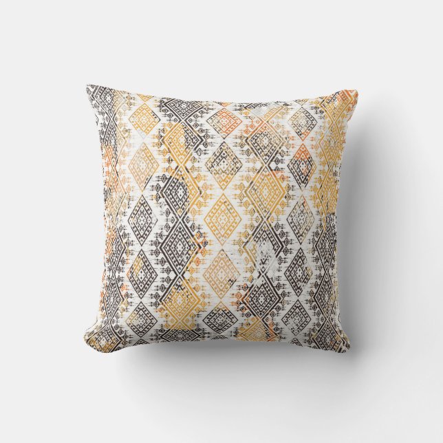 Almofada Geométrica Boho Tribal: Padrão em Desconforto. (Frente)