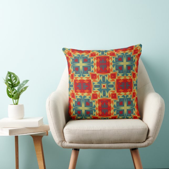 Almofada Geométrico azul, vermelho, laranja e amarelo (Cadeira)