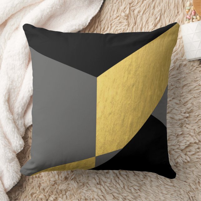 Almofada Geométrico Dourado e Preto Elegante (Cobertor)
