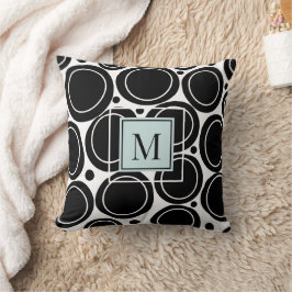 Almofada Geométrico Moderno Abstrato Preto Branco Azul Bebê