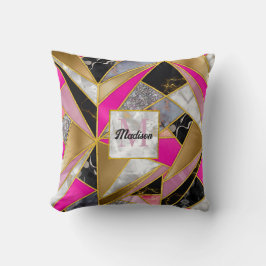 Almofada Geométrico preto-rosa-abstrato-Elegante