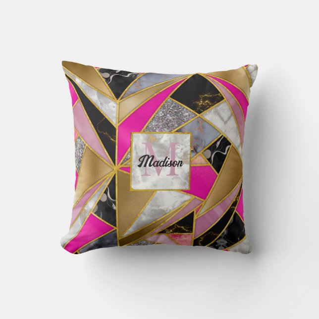 Almofada Geométrico preto-rosa-abstrato-Elegante (Frente)