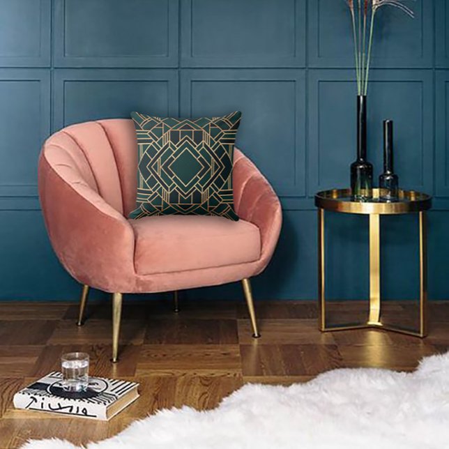 Almofada Geométrico Verde e Dourado (Criador carregado)