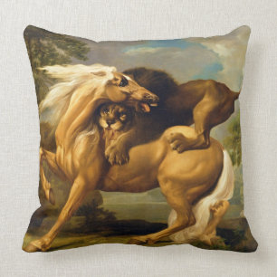 Almofada George Stubbs   um leão que ataca um cavalo,