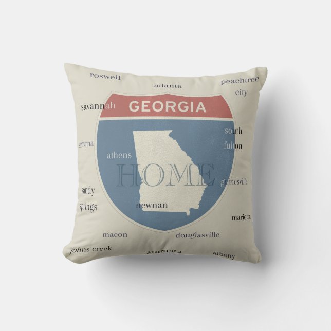 Almofada Georgia Home Throw Pillow with Cities – Custom (Frente)