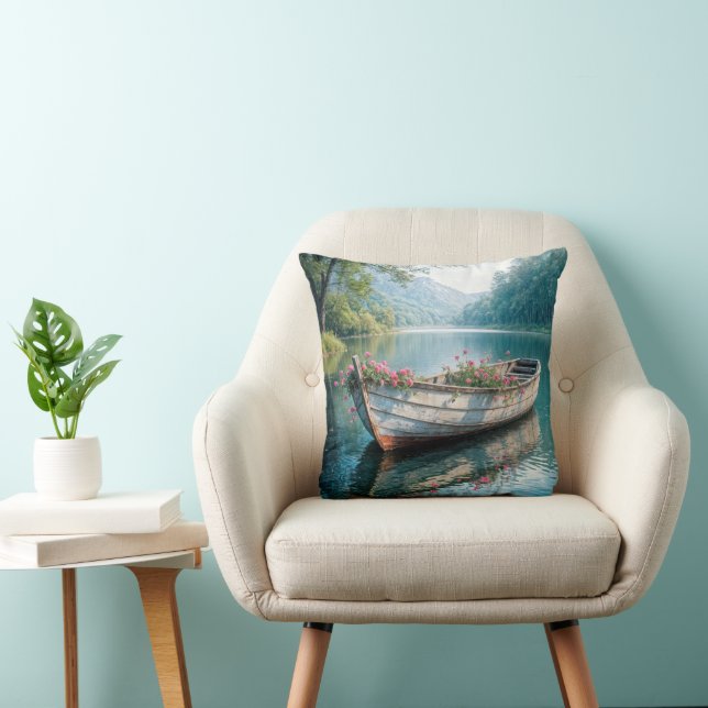 Almofada Gerânios Rosa Em Um Velho Barco-Coroa (Cadeira)