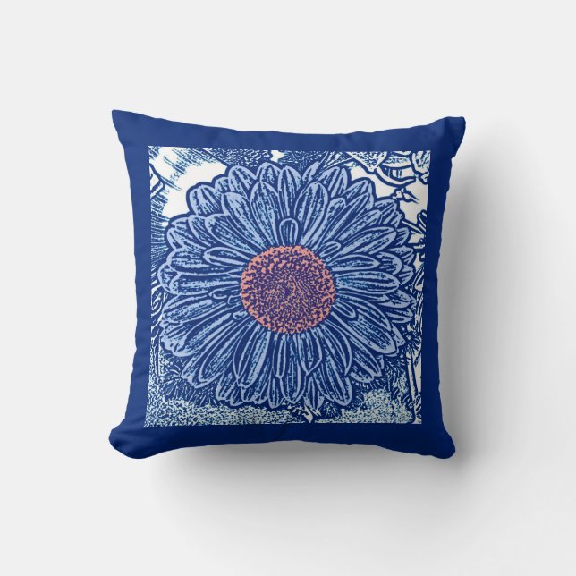 Almofada Gerbera Daisy Block Impressão, Cobalt e Sky Blue (Frente)