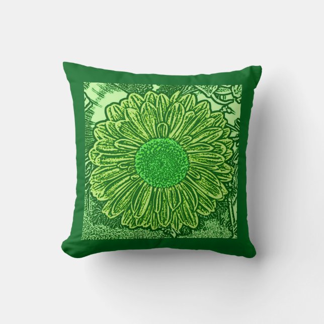 Almofada Gerbera Daisy Block Impressão, Limão e Emerald Gre (Frente)