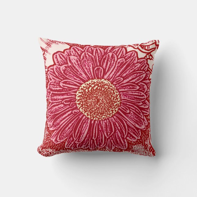Almofada Gerbera Daisy Block Impressão - marrom e rosa (Frente)