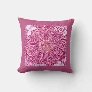 Almofada Gerbera Daisy Block Impressão - tons de rosa