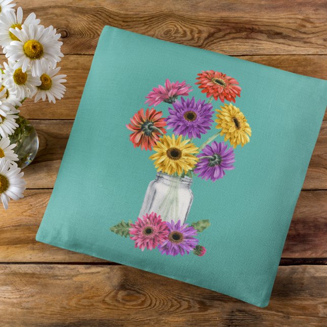 Almofada Gerbera Gerber Daisy Watercolor Mason Jar Throw Pi (Criador carregado)