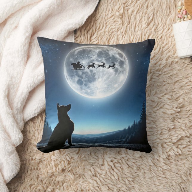 Almofada German shepherd assistindo Papai Noel e Reindeer (Cobertor)