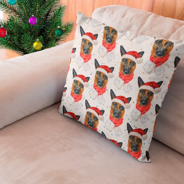 Almofada German Shepherd Breed Dog Pattern Stars Christmas (Criador carregado)