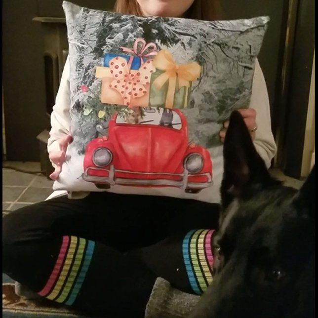 Almofada German shepherd Cães de Natal levando para casa, Z (German Shepherd Dogs Christmas Driving it Home Throw Pillow)