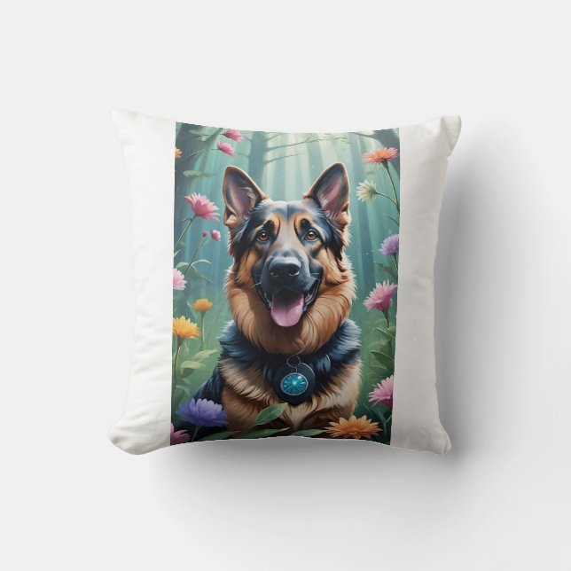 Almofada German shepherd Cão Travesseiro Decorrido Floral (Frente)