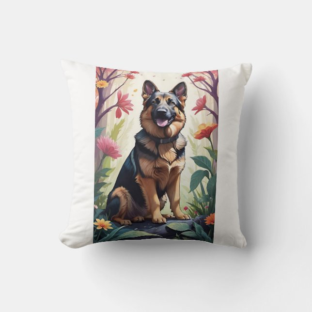 Almofada German shepherd Cão Travesseiro Decorrido Floral (Frente)