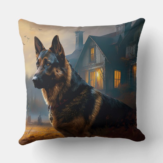 Almofada German shepherd de Halloween assustado (Verso)