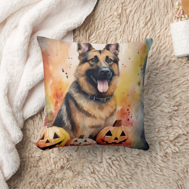 Almofada German shepherd De Halloween Com Abóboras Assustad (Cobertor)