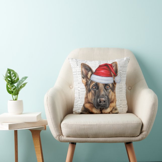 Almofada German Shepherd Dog Watercolor Woof Christmas (Cadeira)