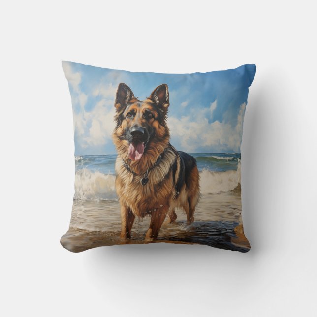 Almofada German shepherd na praia (Frente)